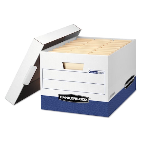 Bankers Box File Boxes, Cardboard, 12" W, 16.5" D, 10.38" H, Lift-Off Lid Closure, White 0724314